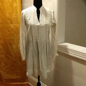 Pleated sequined whit shirt/mini dress or cover up M